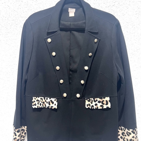 Chico's Black and leopard trim Blazer with Tailored Silhouette XL/16 - Picture 5 of 8